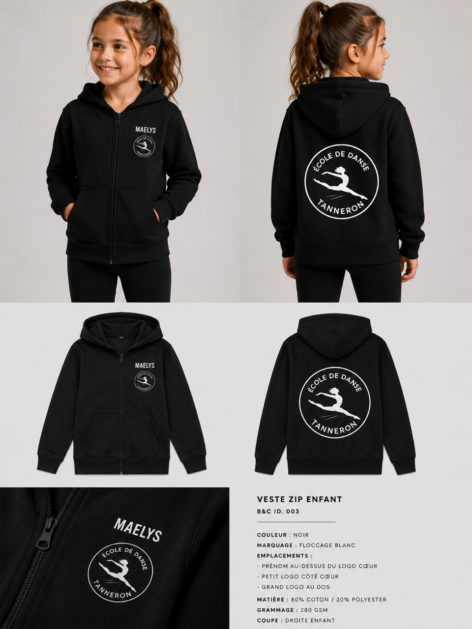 Veste Zip Enfant Flocage | École de Danse Tanneron
