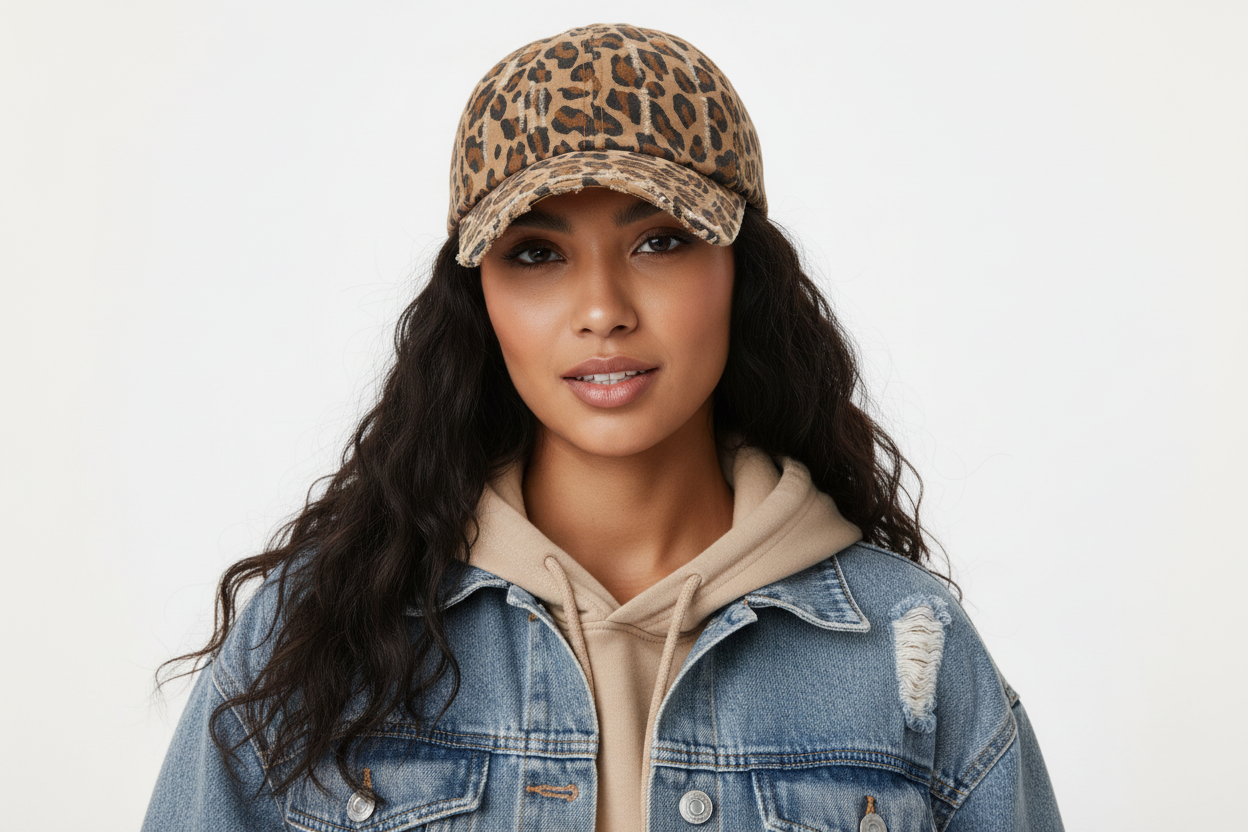 Beige Leopard Cap Close-up