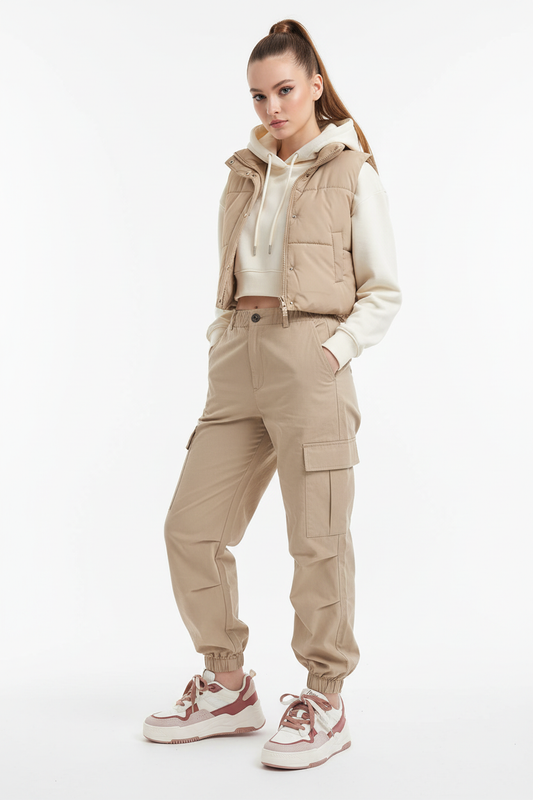 Cream Beige Chunky Sneakers Woman Model
