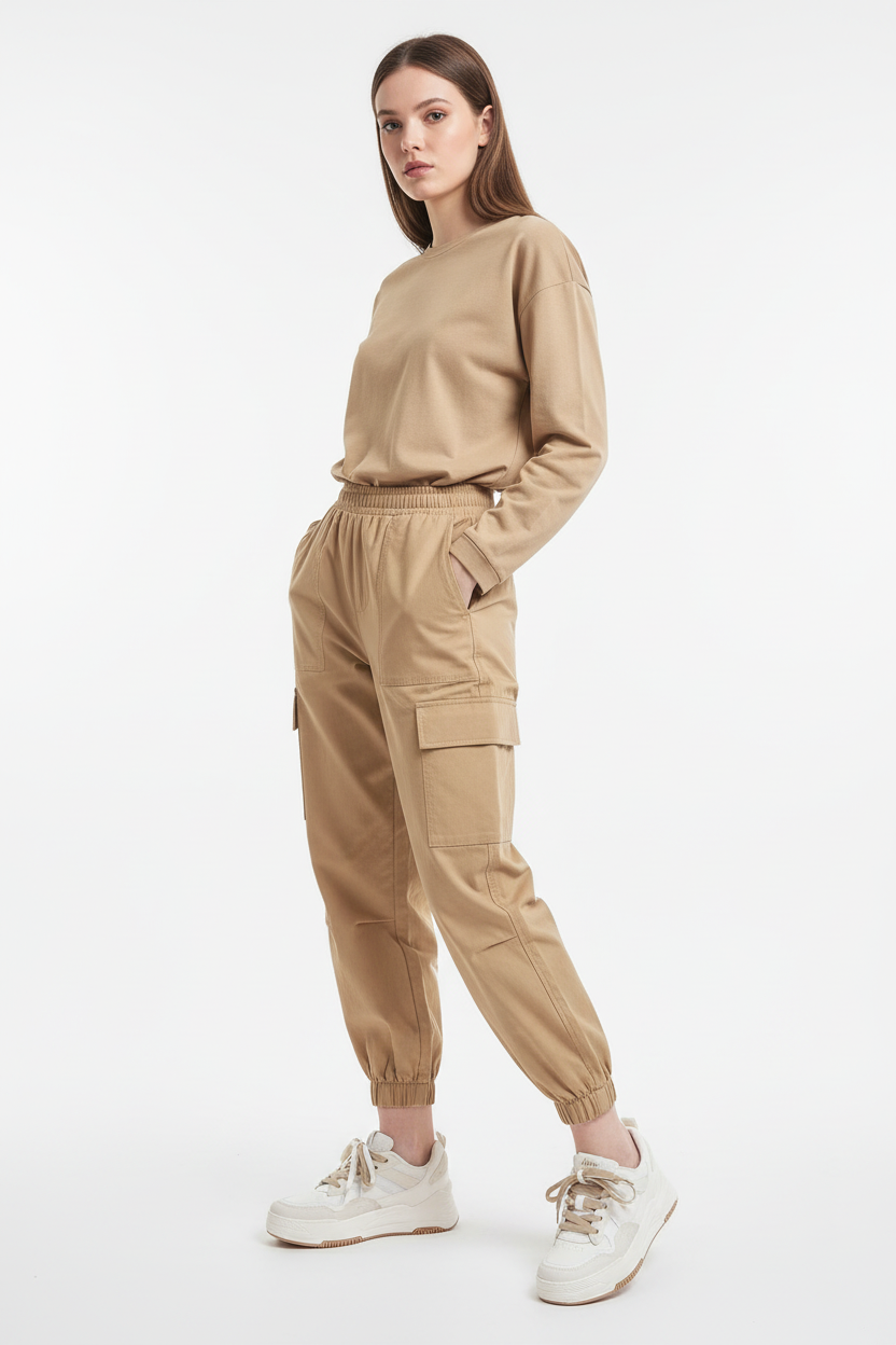 Cream White Beige Sneakers Woman Confident Pose