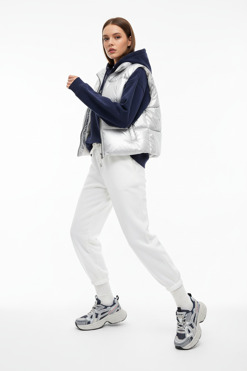 Grey Navy Urban Flow Sneakers Woman Dynamic Pose