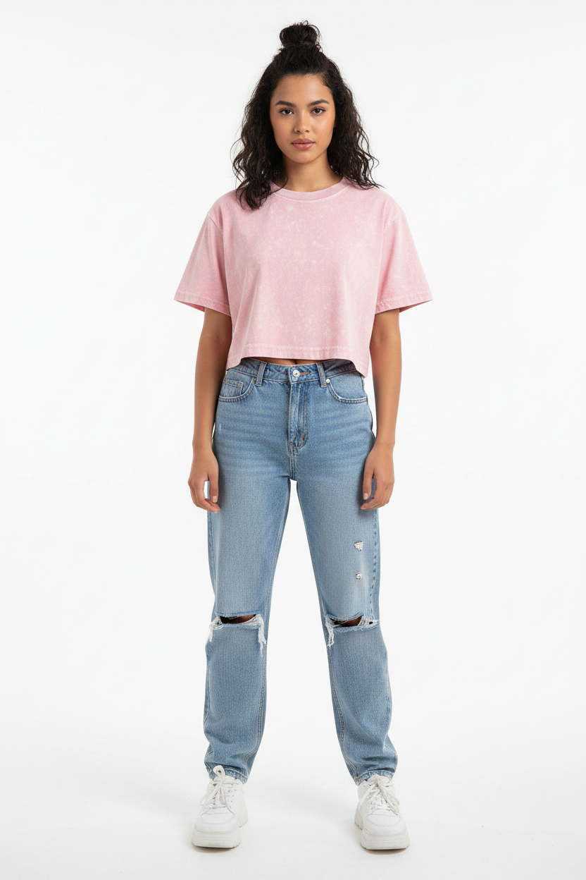 Crop top large rose washed - mannequin fond blanc studio