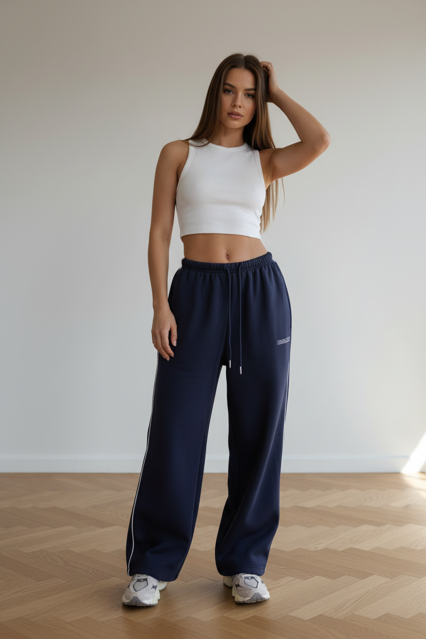 Jogging wide-leg bleu marine - parquet danse