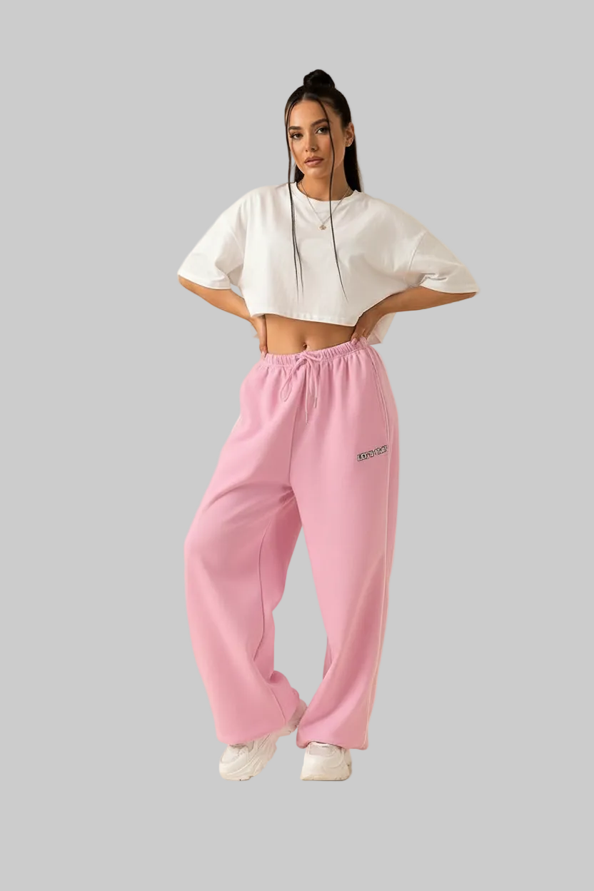Jogging wide-leg rose - fond crème