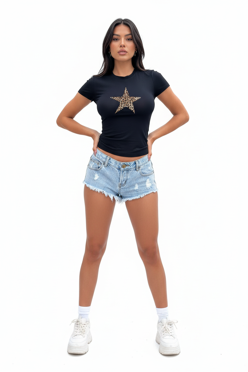 Mannequin crop top étoile léopard noir