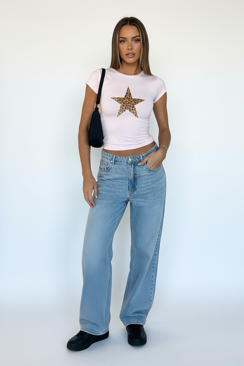 Mannequin crop top étoile léopard rose