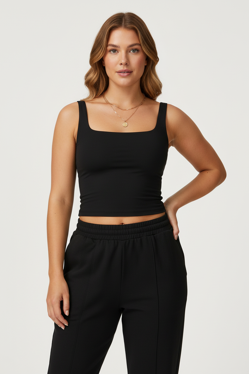 Mannequin curvy en débardeur noir
