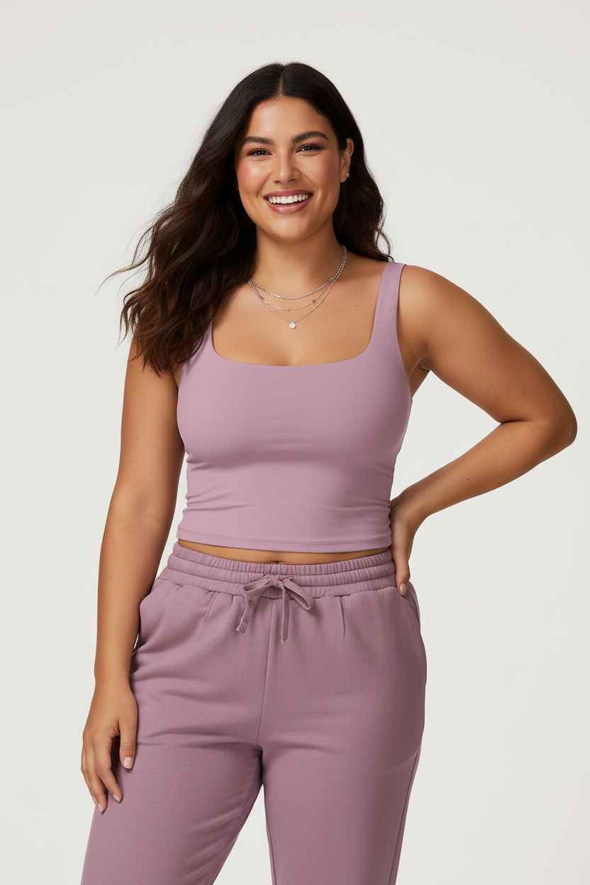 Mannequin curvy latina en débardeur rose