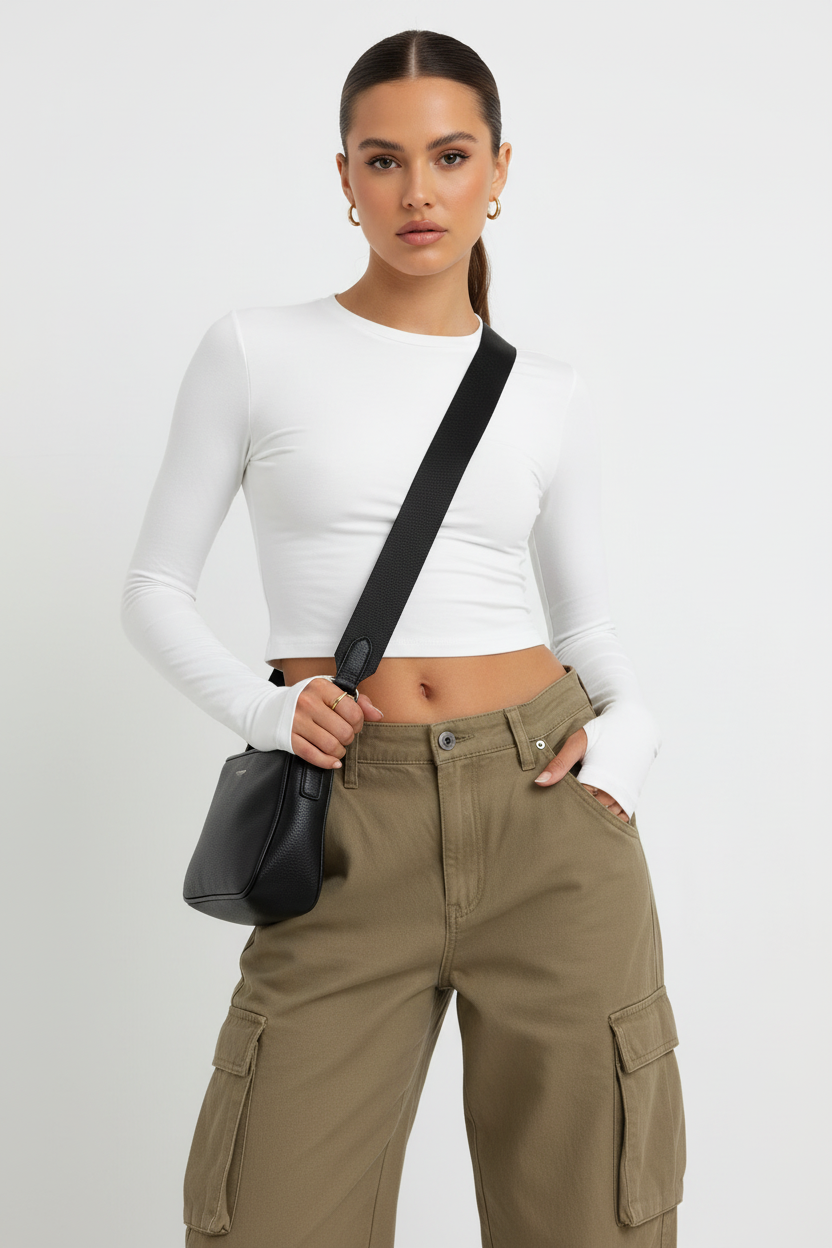 Mannequin en crop top blanc avec cargo