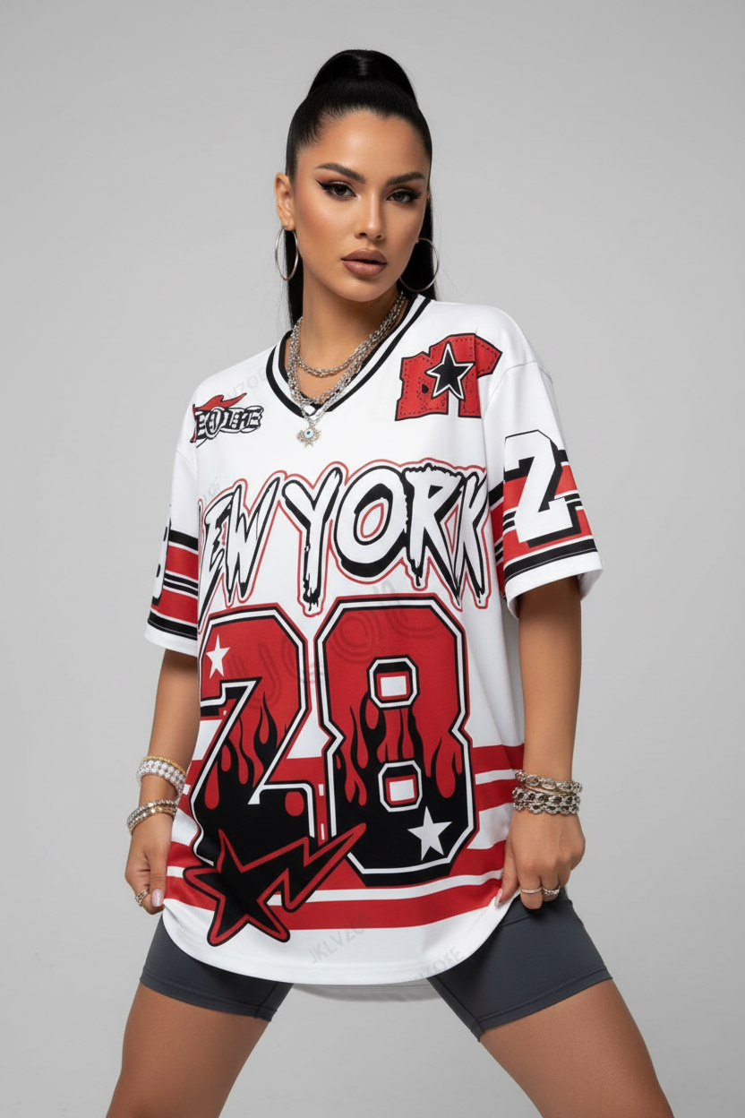 Mannequin portant le maillot NEW YORK rouge