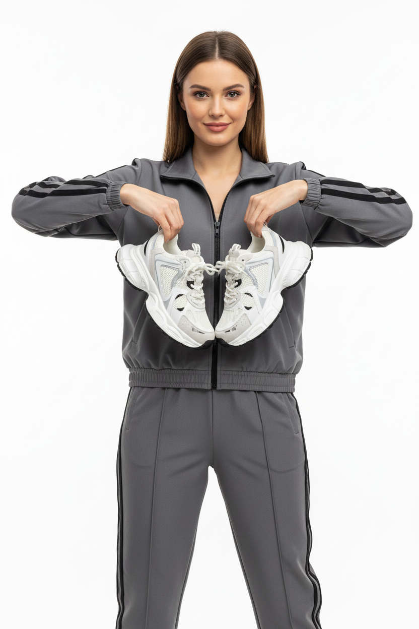 Mannequin tenant les baskets chunky blanches