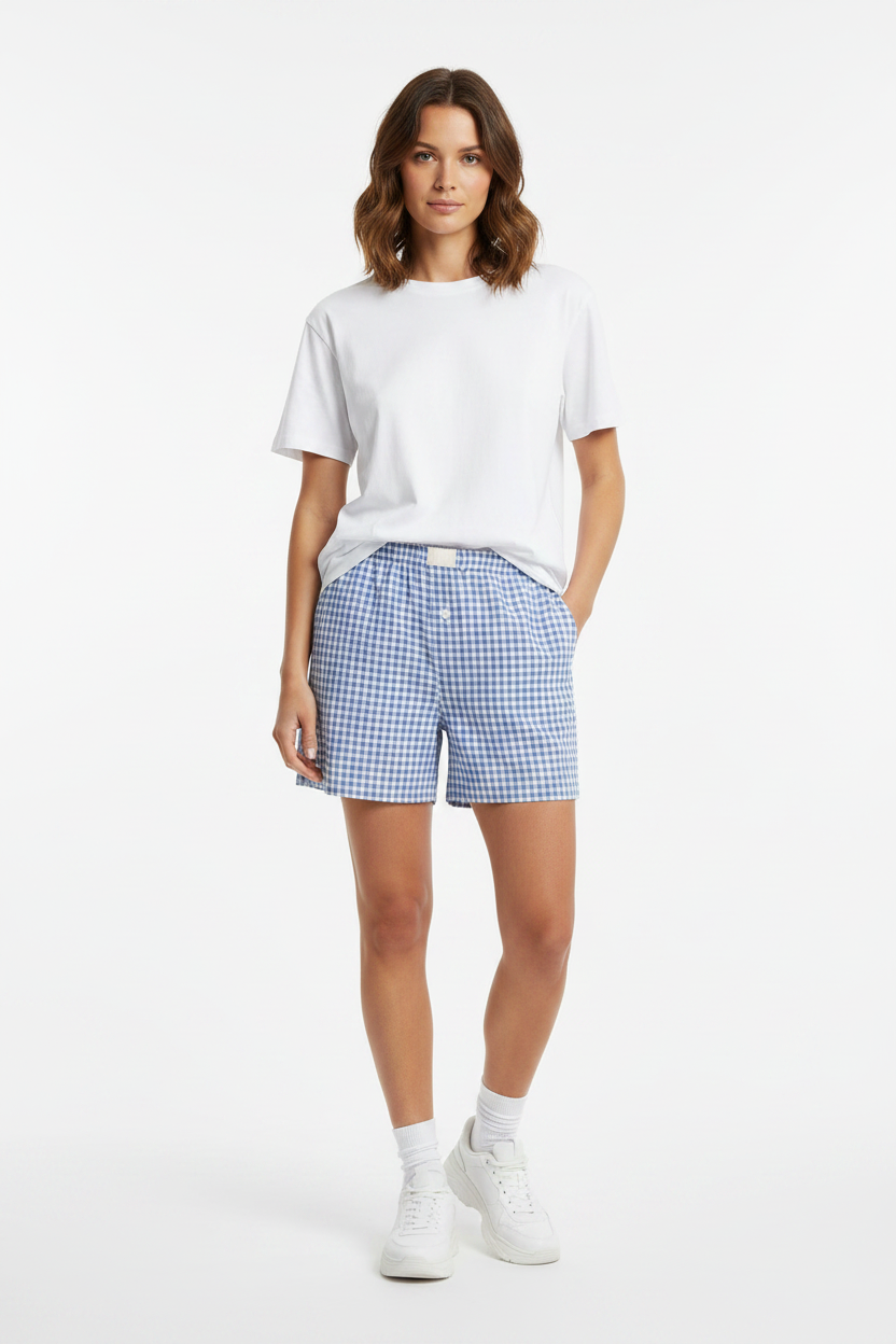 Short vichy bleu clair mannequin