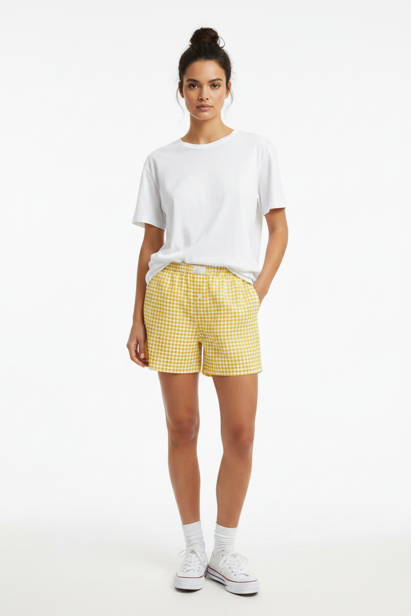 Short vichy jaune mannequin