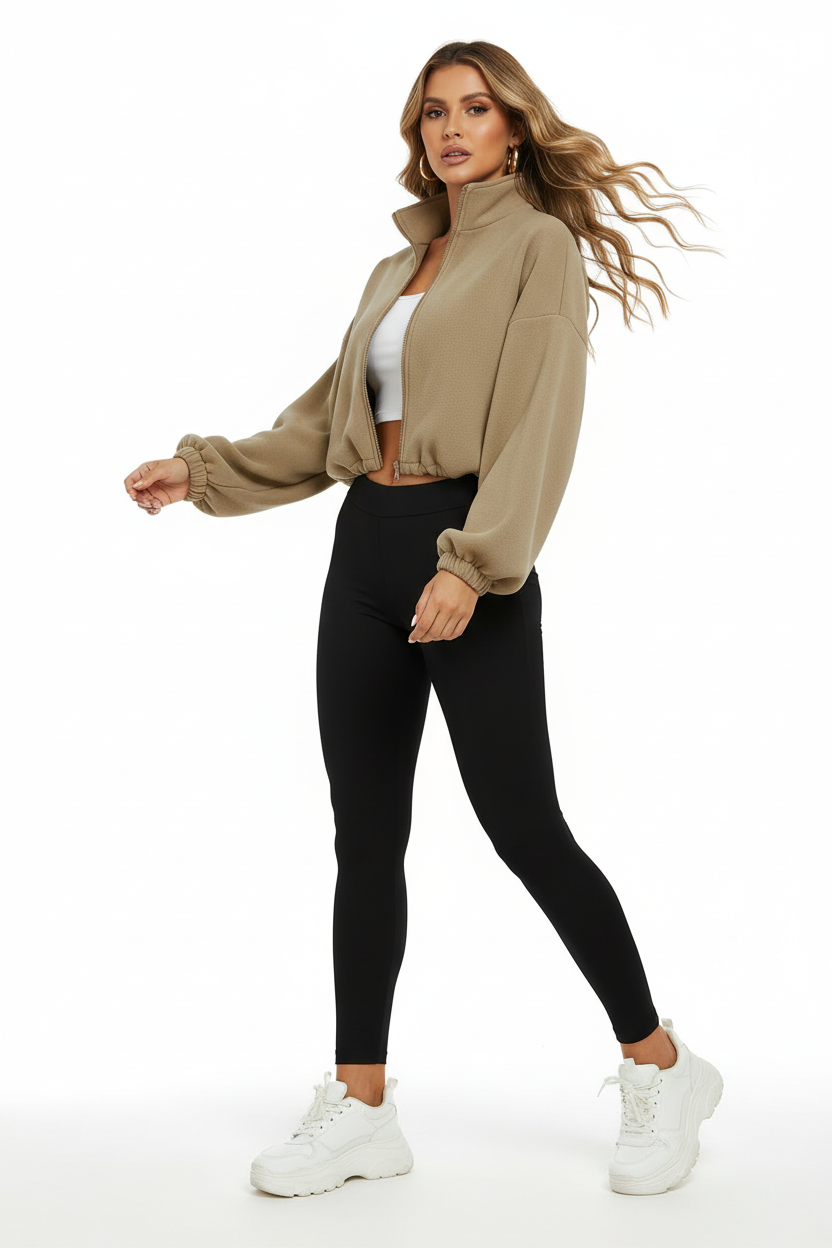 Sweat zippé crop - Caramel