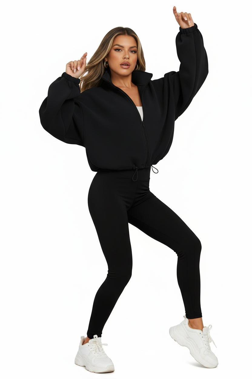 Sweat zippé crop - Noir