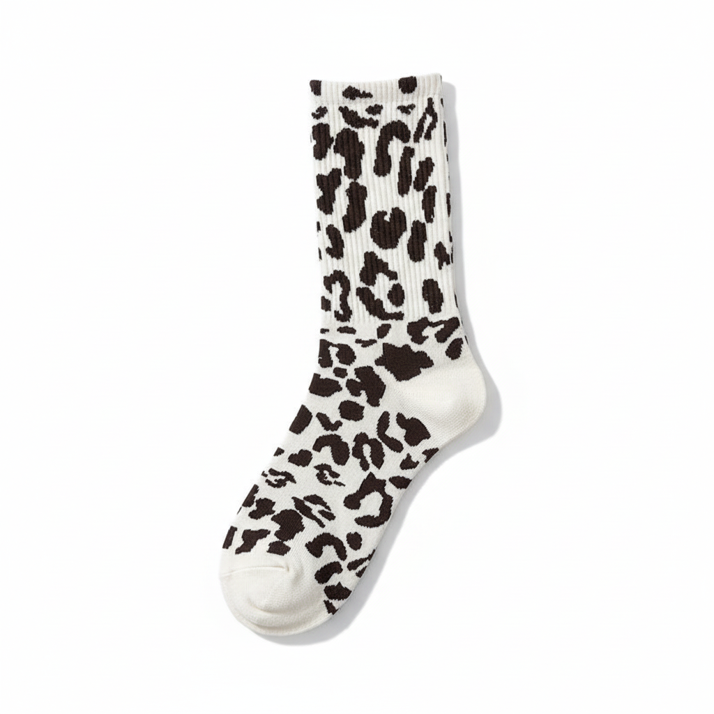 White Black Leopard Socks